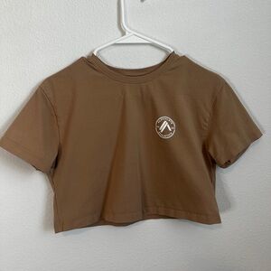 Alphalete Tan Brown Cropped T-Shirt with Logo